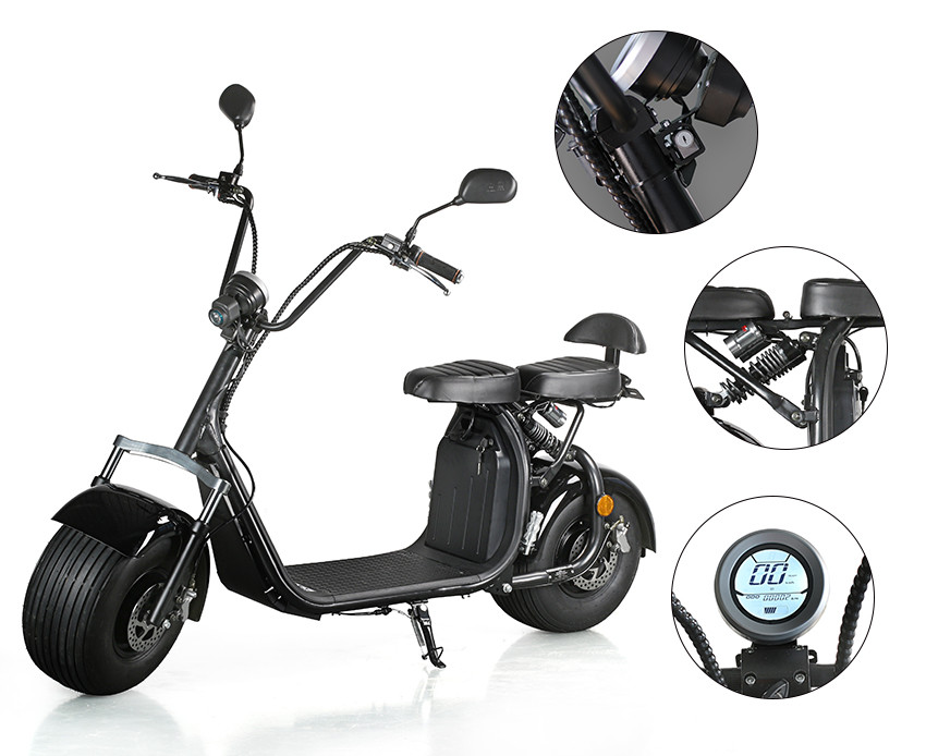 EcoRider 60v 12ah 1000W Battery Powered Scooter Brushless Hub Motor 18Inch Fat Tires