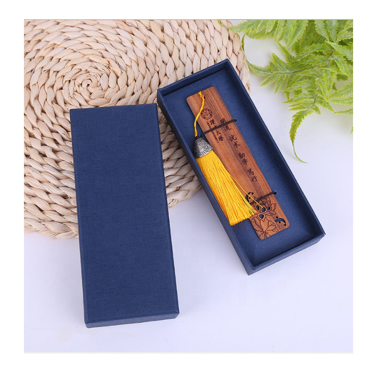 luxury special paper texture bookmark gift box with EVA foam tray faux leather bookmark box