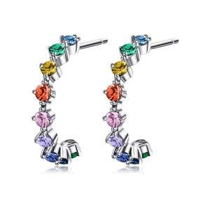Quality S925 0.6in 1.4g Rainbow Stud Earrings 5A Sterling Silver Medium Size Hoop Earrings wholesale