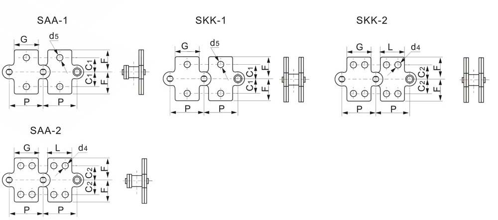 C2060 C2080 Double Pitch Conveyor Chains With Extended Pins