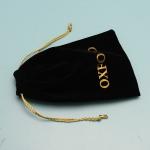 Black Velvet drawstring jewelry bags with customized Gold logo printing