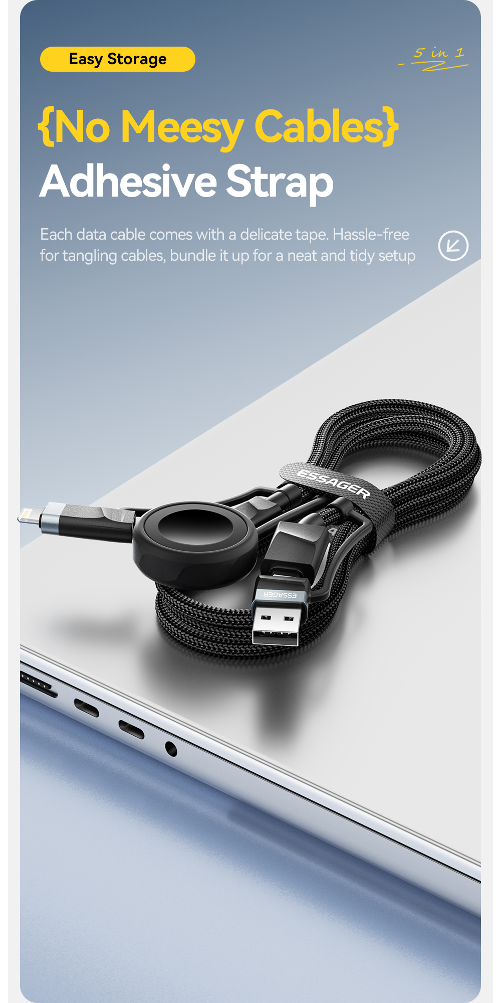 ESSAGER ES-X71 5 in 1 QC PD USB A/C to USB C/L Smart Watch Charging Data Cable