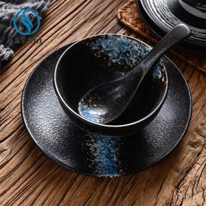 Quality Round Enameled Retro Black Porcelain Dinnerware Scratches Resistant wholesale
