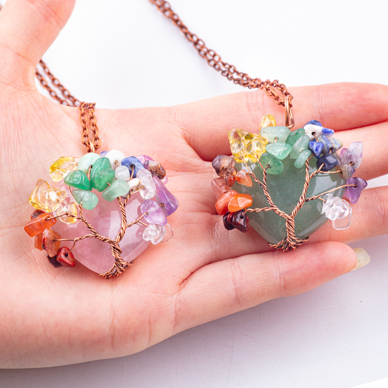 Healing Clear Heart Shaped Crystal Tree Of Life Quartz Necklace
