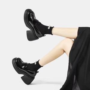 Quality Fashion Black Flat Loafer Shoes With Heels Height 4CM wholesale