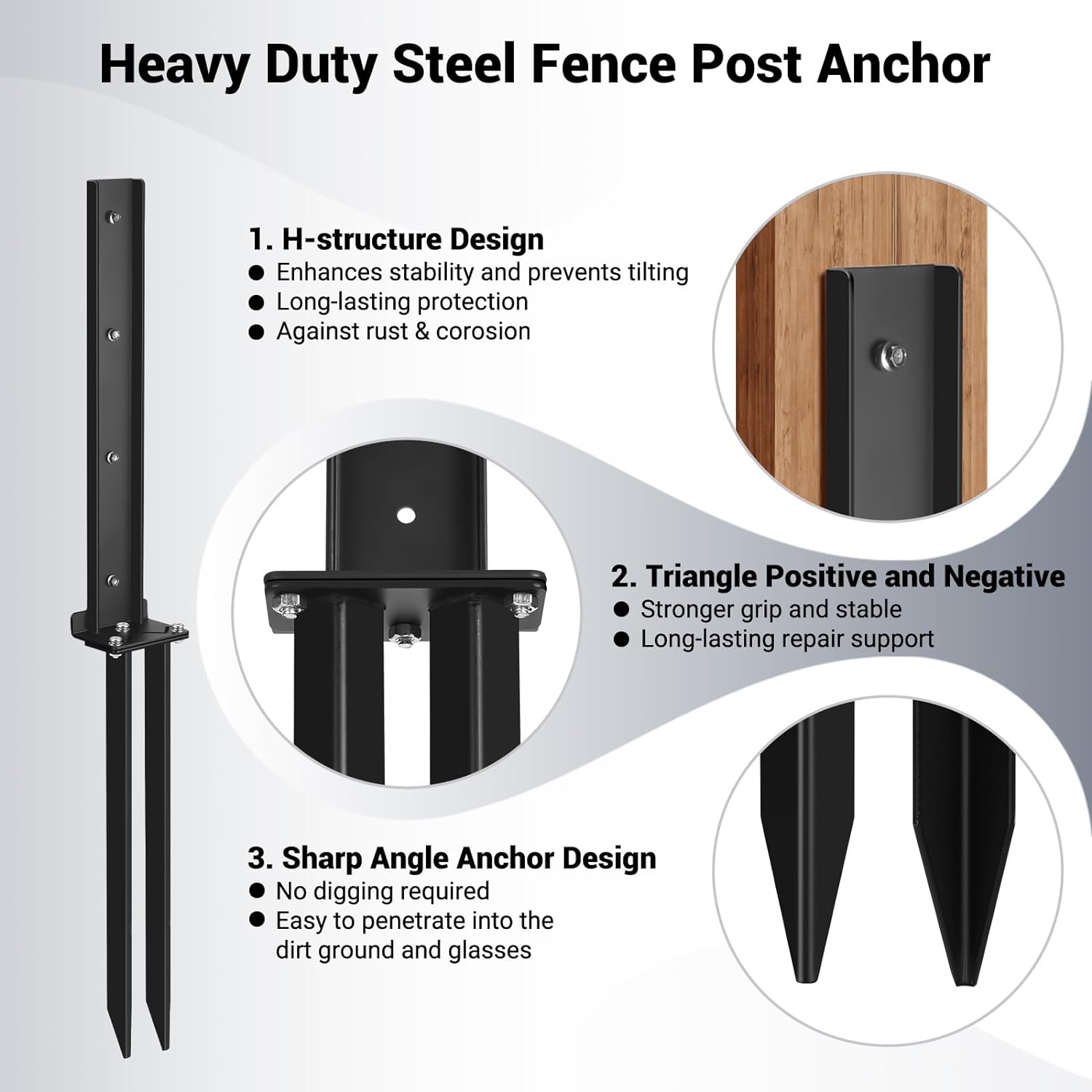 Fence Post Anchor Kit, Heavy Duty Steel Fence Post Repair Stakes, Fence Post Anchor Ground Spike