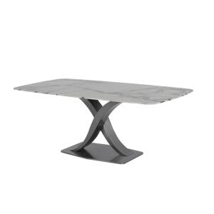 China Iron Base Rectangle Dining Table Marble And Stainless Steel Dining Table on sale