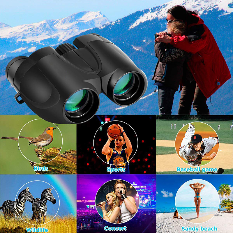 FORESEEN 10x25 Powerful Compact Binoculars Rain Proof Classic Style Black Color