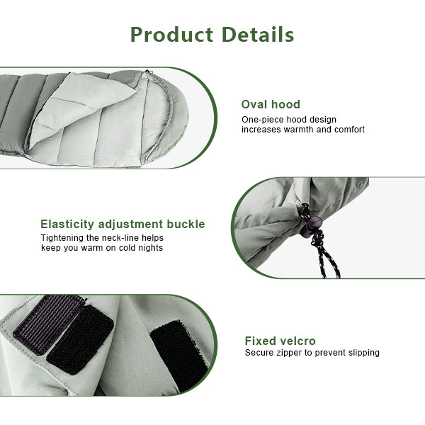 3 Season Single Semi Rectangular Camping Sleeping Bags Packable Gray Camping Bag With Hood