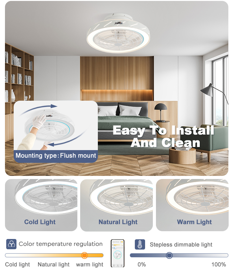 3 Color LED Light Low Profile Fancy Design ABS Blades Indoor Ceiling Fan with Remote