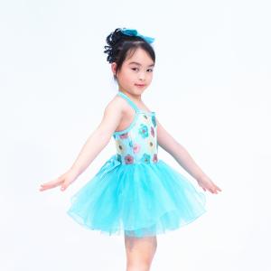 Quality Floral Kids Dance Clothes Halter Neck Sequin Dress Tulle Tutu Skirt Attached wholesale