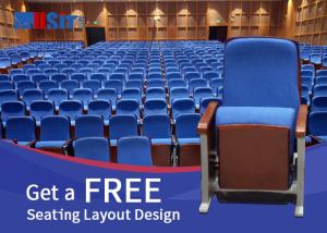 Quality Multi Seat Cinema Hall Chair Wood Armrest Padded With Fabric Blue Color wholesale