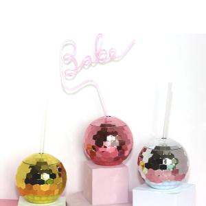 Quality Light Up Disco Ball Drink Cup With Straws 450ml Unbreakable wholesale