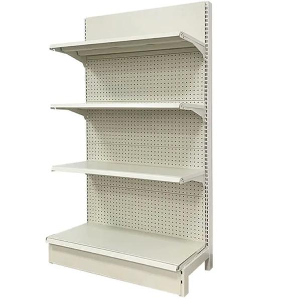 Factory Custom Size Color logo metal single side white supermarket store rack