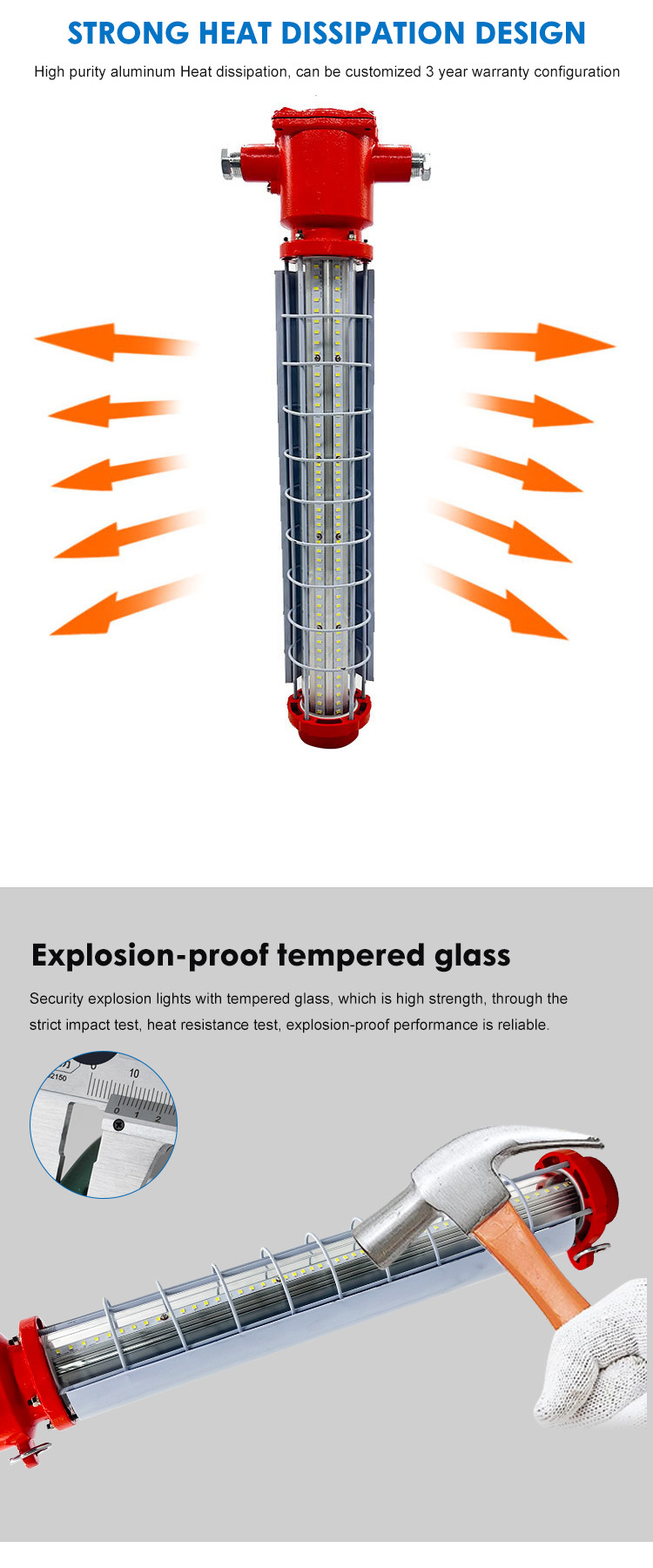 WF2 IP65 Flameproof Light Fittings Linear Explosion Proof Led Work Lights