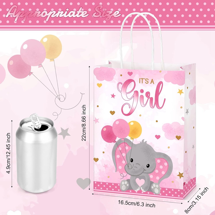 Custom Colorful Cartoon Animal Child Toy Pink Girl Kraft Paper Bag for Baby Shower