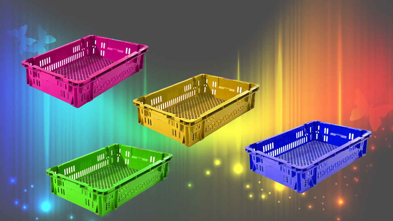 Coloured Plastic Bread Crates Food Stacking Nesting Fruit Basket 654x452x143mm