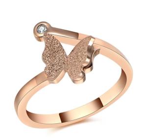 Quality Rose Gold Butterfly Rings for Girl Diamond Finger Ring for Lady Stainless Steel Frosted Gold Ring wholesale