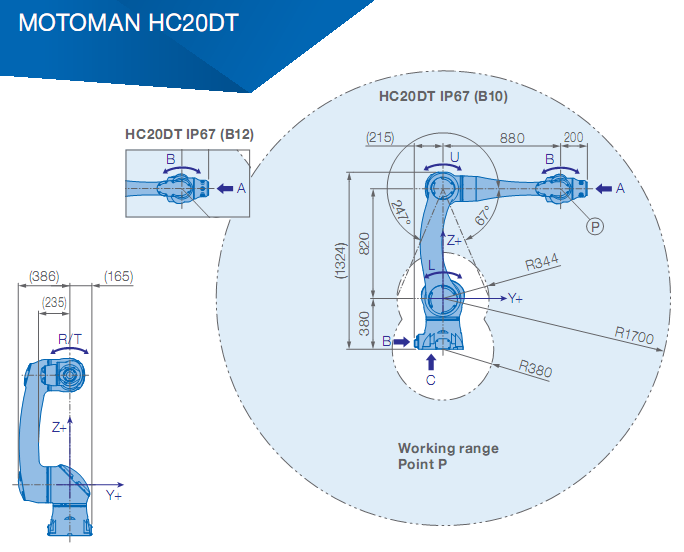 used Industrial robot arm YASKAWA HC20DT IP67 collaborative 20kg Payload 1700mm Arm robots