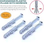 Expandable Plastic Wall Plugs (Screw Anchors, Drywall Anchors) Gray, Red or Blue