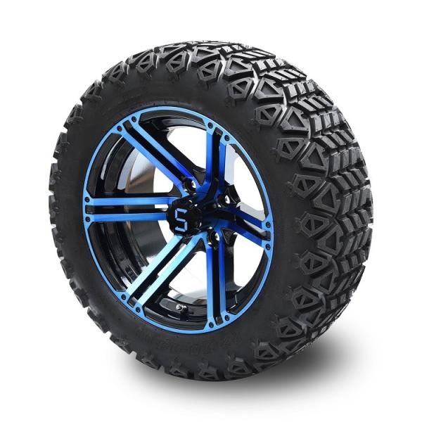 Golf Cart 14 Inch Blue/Glossy Black Wheels And 22 Inch Tall Off-Road Tires 4 PLY