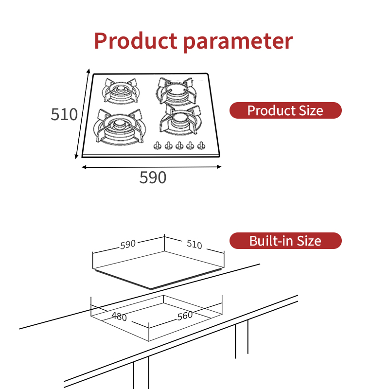 Custom Gas Cooktop 4 Burner Gas Hob With Tempered Glass