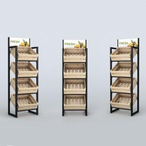 Quality 520MM 350MM Wooden Vegetable Display Rack And Fruit Display Stand 80KG wholesale