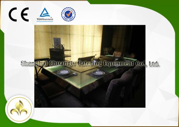 Green Light Glass Table Commercial Teppanyaki Grill Electric Steel Frame