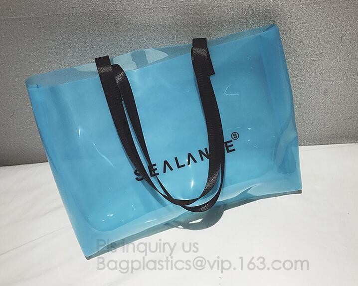 Semi-clear Tote Bags Stripe PVC Shoulder Bag with Pouch, PVC PU Trendy Handbag Shoulder Bag Beach Bag, PVC shoulder bag