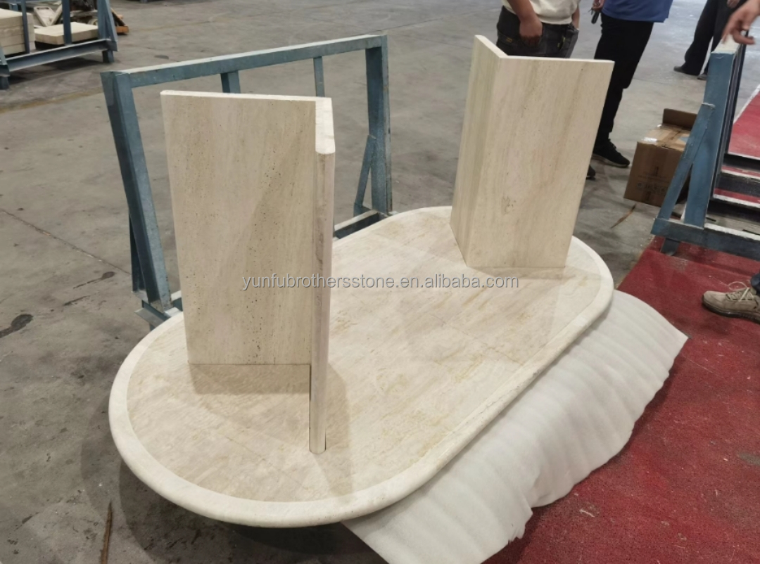 Hotel Marble Travertine Slab Polished Dining Table Modern Natural Stone Oval Furniture