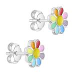 925 Sterling Silver Enamel Colorful Princess Dainty Flower Stud Earring for Girl