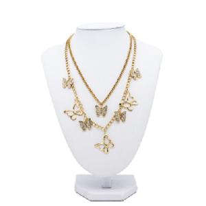 Quality Layered Custom Fashion Chain Necklace Transparent Rhinestone Butterfly Gold Alloy wholesale