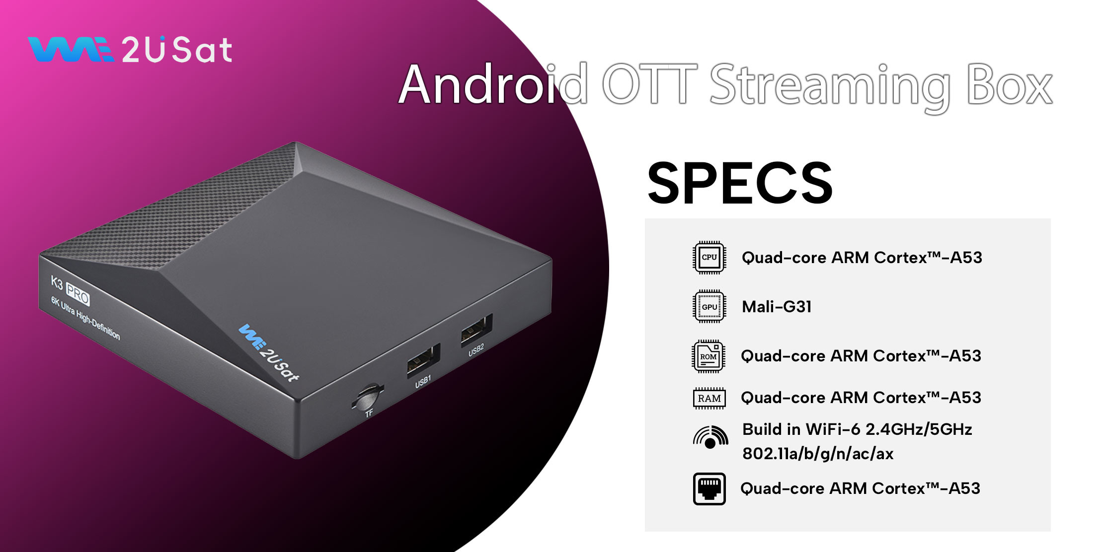 Customized Android IPTV Box We2u K3 Pro Lifetime IPTV Box Black