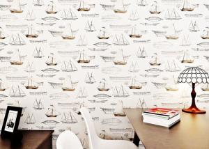 Quality White Boat Pattern Modern Removable Wallpaper , Luxury Non Woven Wallcovering wholesale