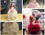 glass doll domes with wood base for displaying for a wedding table center