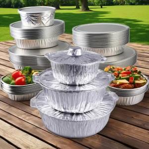 Quality Disposable Round Aluminum Foil Pot Heavy Duty Foil Cooking Pot with Foiled Cover wholesale