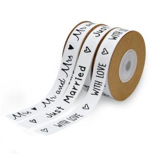 Quality Custom Printed Cotton Ribbon 15mm*10m White Gift Packing Ribbon wholesale