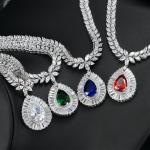 Womens Necklace Earring Wedding Accessories Red Imitation Diamond Bridal