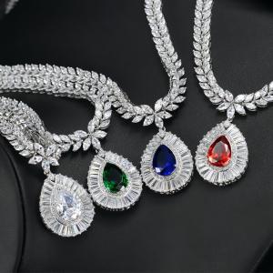 Quality Womens Necklace Earring Wedding Accessories Red Imitation Diamond Bridal Necklace High Quality Cz Necklace Jewelry S wholesale