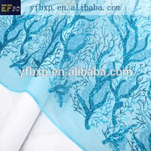 Quality F50274 teal blue sequin net embroidery lace fabric for wedding dress wholesale
