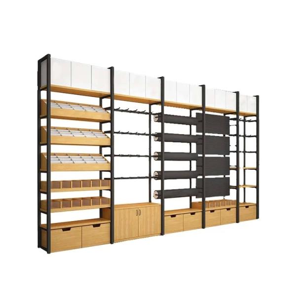 Factory customized color size wood grain shelf supermarket display shelving