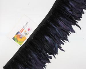 Quality Party Decoration Black Rooster Coque Feather Fringe Trim with Satin Ribbon Tape Dyed 10-12inch wholesale
