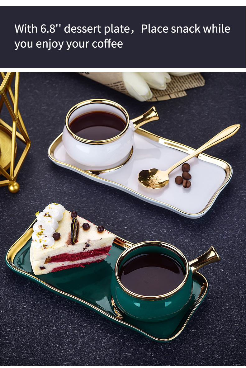 Tea Nordic Gold Rim Ceramic Coffee Cup With Dessert Snack Tray