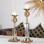 Golden Brass Classic Metal ODM Crystal Candle Holder Craft