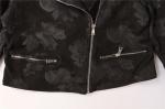 Black Red Cropped Ladies Suede Bomber Jacket With Jacquard Weave
