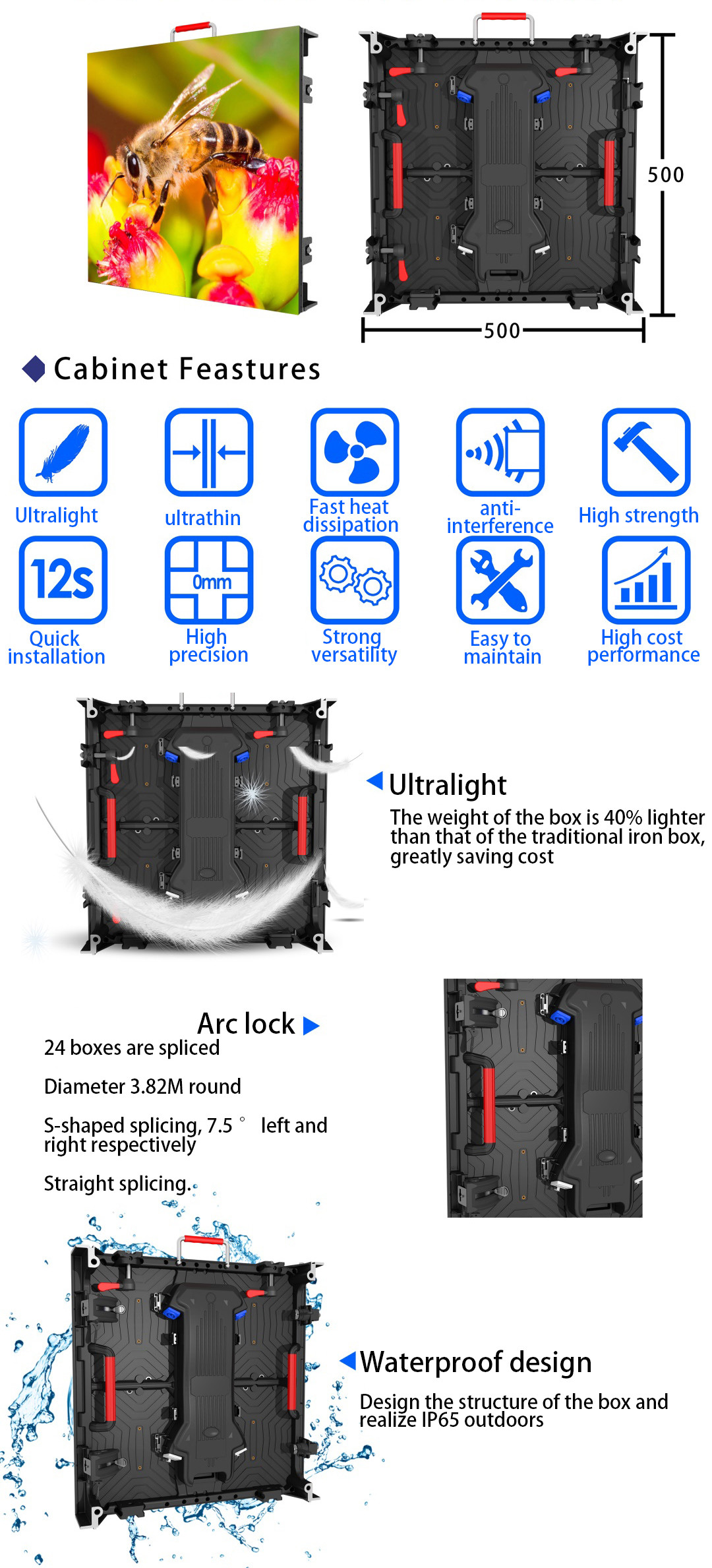 Die Casting Rental Led Display Screen Indoor Lightweight 1000 nits