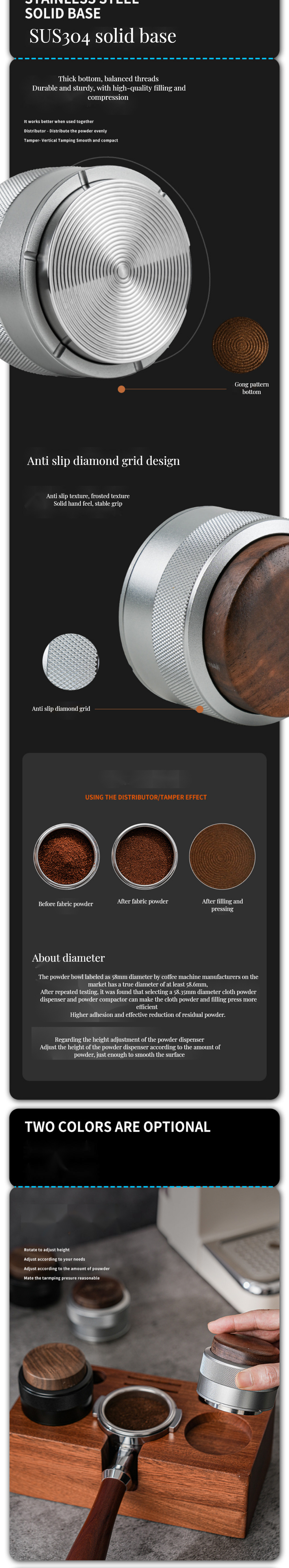 Matte Texture Plastic Material 58mm Espresso Distributor Tamper for Pressing Coffee Powder