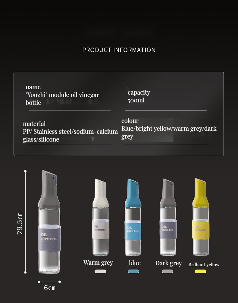 500ml Capacity Glass Kitchen Oil and Vinegar Bottle with Stylish Leak-Proof Dispenser