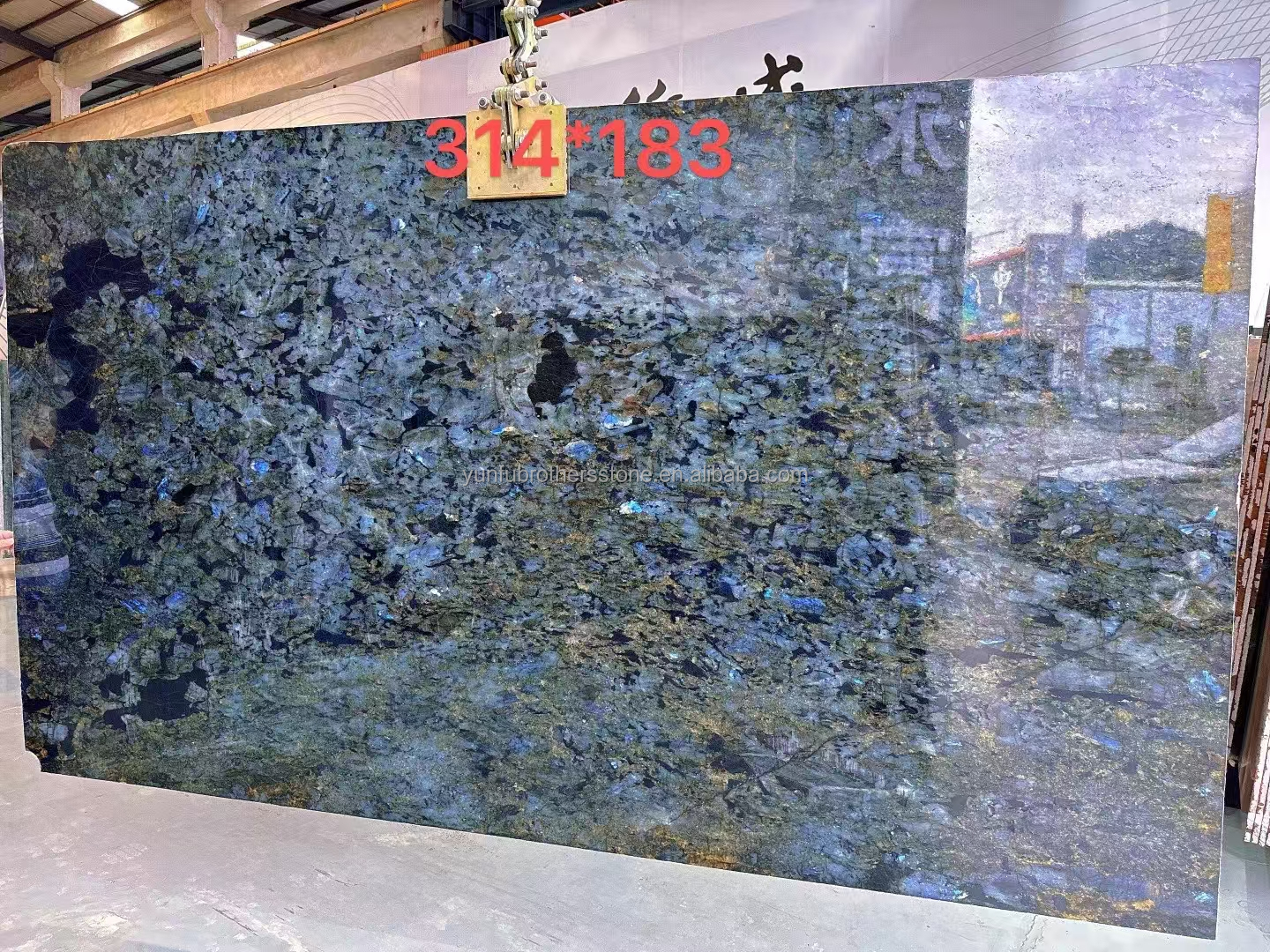 Big Slab Polished Shinning Labradorite Blue Granite Countertop and Island Table Design