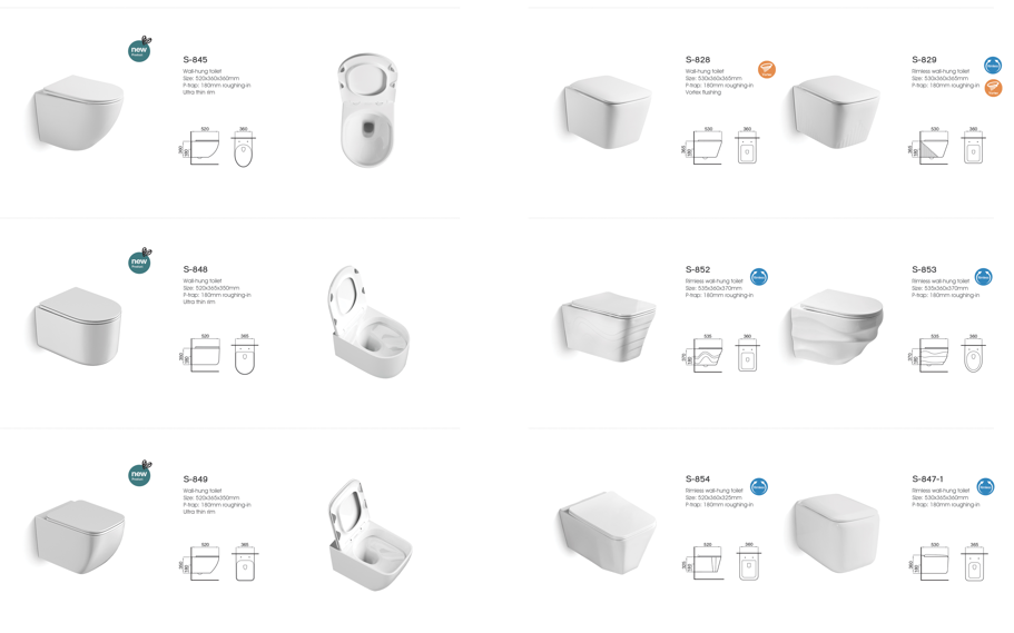 Round Thin Rim Wall Mount Toilet White Color For Woman Friendly